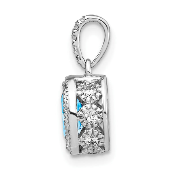 14k White Gold Oval Blue Topaz and Diamond Pendant