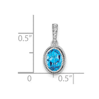14k White Gold Oval Blue Topaz and Diamond Pendant