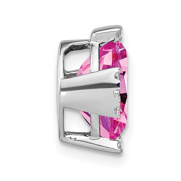 14k White Gold Oval Created Pink Sapphire and Diamond Chain Slide