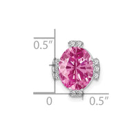 14k White Gold Oval Created Pink Sapphire and Diamond Chain Slide