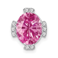 14k White Gold Oval Created Pink Sapphire and Diamond Chain Slide