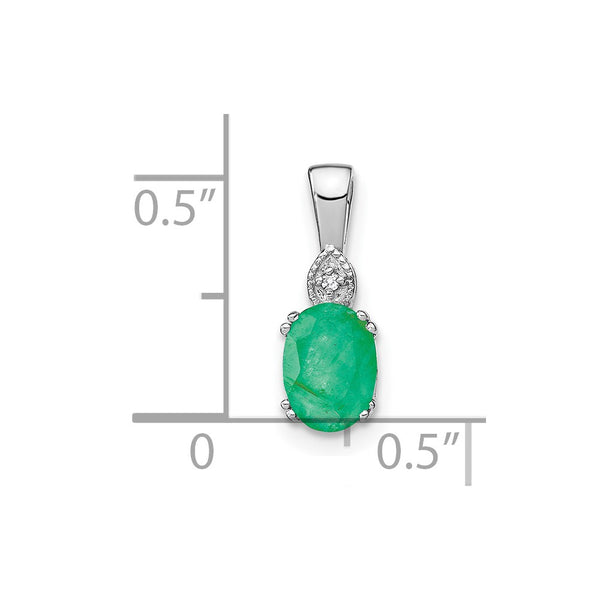 14k White Gold Oval Emerald and Diamond Pendant