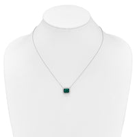 14k White Gold Octagon Created Emerald and Diamond 18in. Necklace