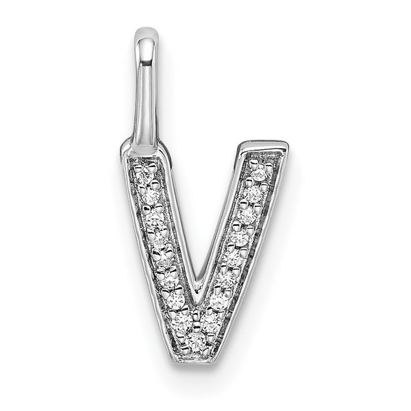 14K White Gold Diamond Letter V Initial Pendant
