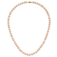 14k 7-8mm Pink Near Round Freshwater Cultured Pearl Necklace