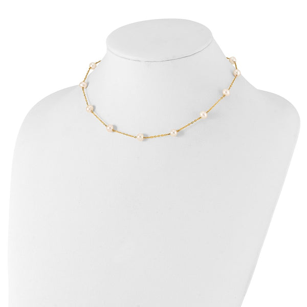 14K 5.5-6.5mm White Near Round FW Cultured Pearl 12-station Necklace