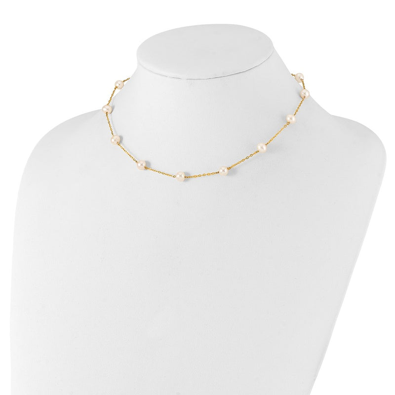 14K 5.5-6.5mm White Near Round FW Cultured Pearl 12-station Necklace