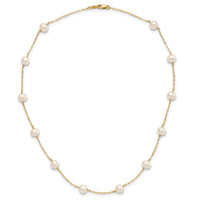 14K 5.5-6.5mm White Near Round FW Cultured Pearl 12-station Necklace