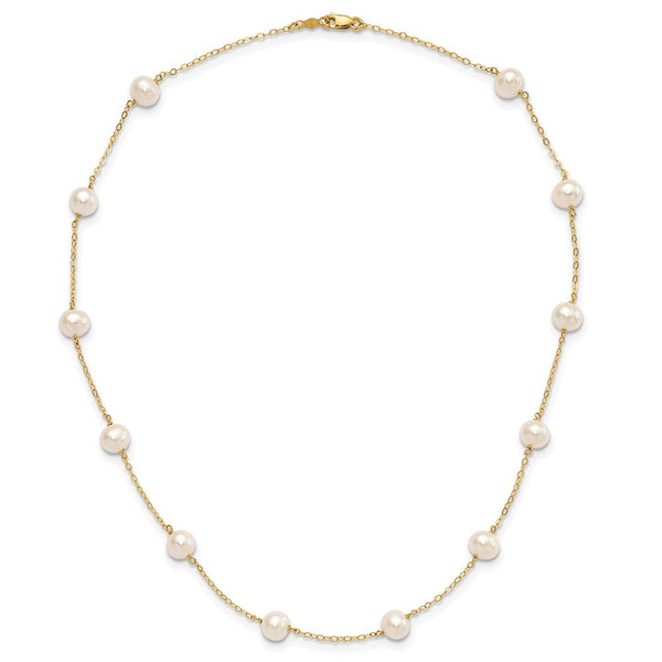 14K 5.5-6.5mm White Near Round FW Cultured Pearl 12-station Necklace