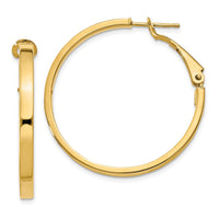 14k 3x35mm Polished Square Tube Round Hoop Earrings