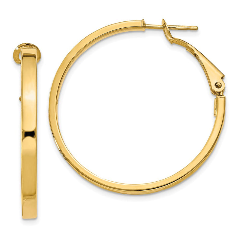 14k 3x35mm Polished Square Tube Round Hoop Earrings