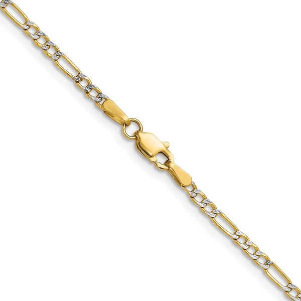 14k 2.3mm Semi-solid with Rhodium PavÃ© Figaro Chain