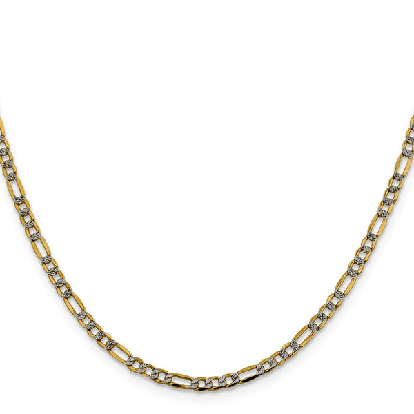 14k 3.2mm Semi-solid with Rhodium PavÃ© Figaro Chain