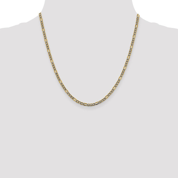 14k 3.2mm Semi-solid with Rhodium PavÃ© Figaro Chain