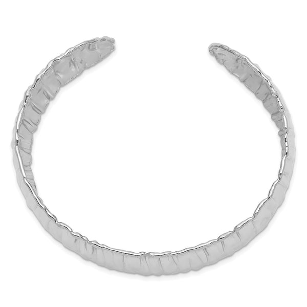 Sterling Silver Rhodium-plated Polish Textured 31.5mm Cuff Bangle