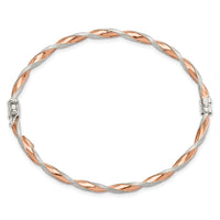 Sterling Silver Rose-tone Satin/Polish Twisted 3mm Hinged Bangle