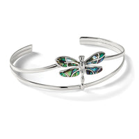 Sterling Silver Abalone Dragonfly Bangle Bracelet