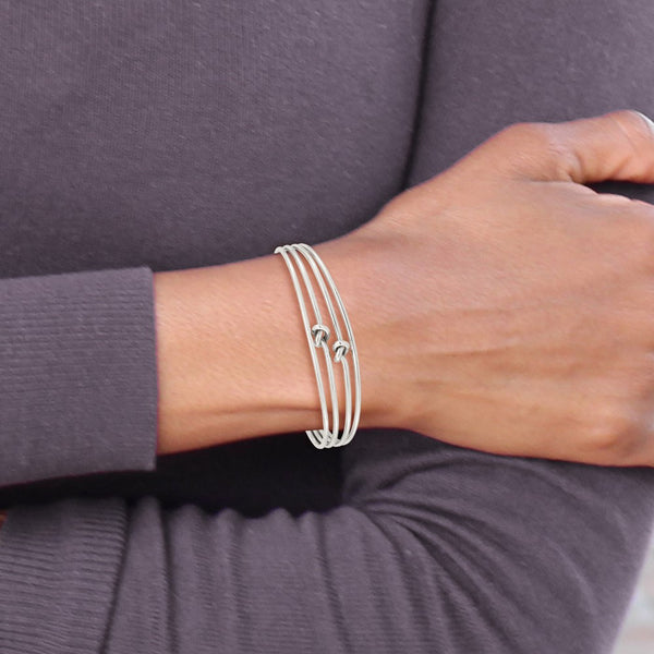 Sterling Silver Polished 4 Band Knots Cuff Bangle