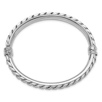 Sterling Silver Polished Rhodium-plated Textured Link Hinged Bangle Bracele