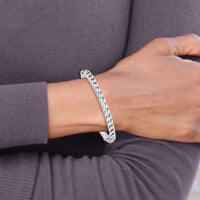 Sterling Silver Polished Rhodium-plated Textured Link Hinged Bangle Bracele