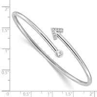 Sterling Silver Rhodium-plated CZ Arrow Flexible Cuff Bangle Bracelet