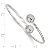 Sterling Silver Polished Ball Flexible Cuff Bangle