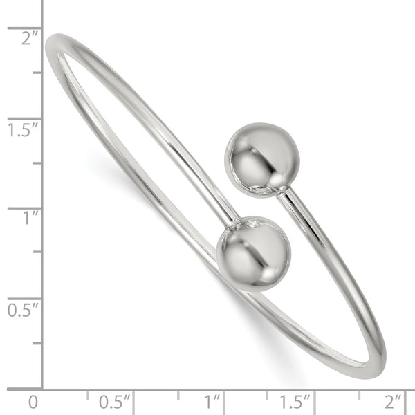 Sterling Silver Polished Ball Flexible Cuff Bangle