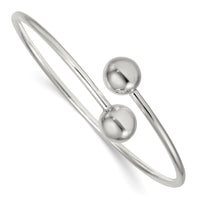Sterling Silver Polished Ball Flexible Cuff Bangle
