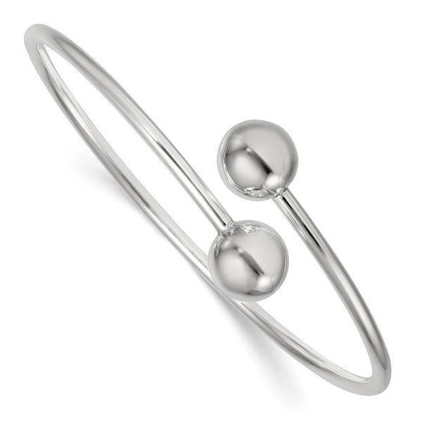 Sterling Silver Polished Ball Flexible Cuff Bangle
