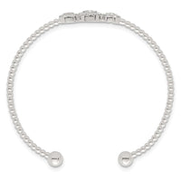 Sterling Silver Polished and Beaded Pave CZ Triple Circle Cuff Bangle
