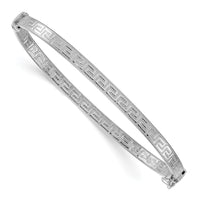 Sterling Silver RH-plated Polished Textured Greek Key Hinged Bangle