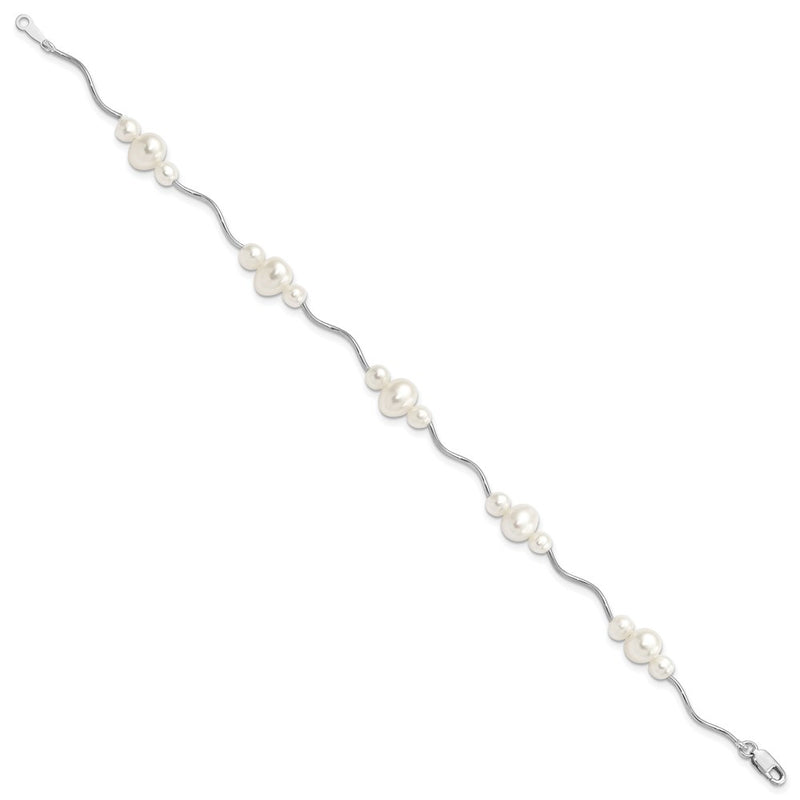 Sterling Silver Rhod-plated 3-6mm FWC Pearl Bracelet