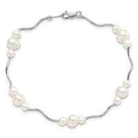 Sterling Silver Rhod-plated 3-6mm FWC Pearl Bracelet