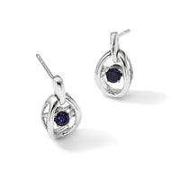 Sterling Silver Rhodium Created Blue Sapphire Birthstone Vibrant Earrings