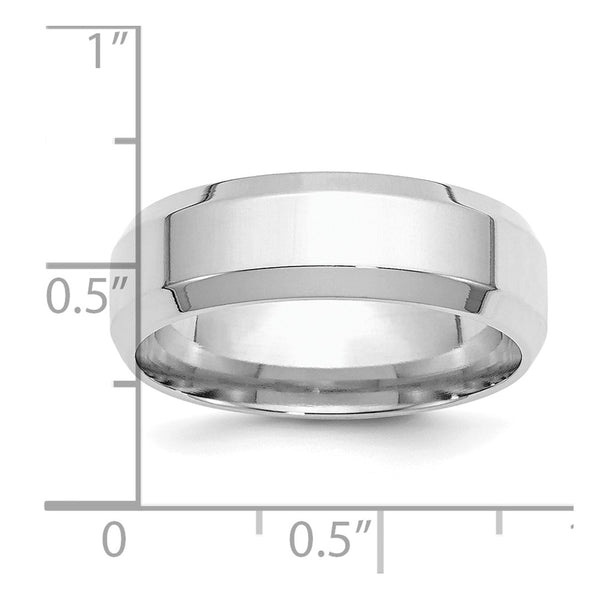 Sterling Silver Rhodium-plated 7mm Bevel Edge Size 9.5 Band