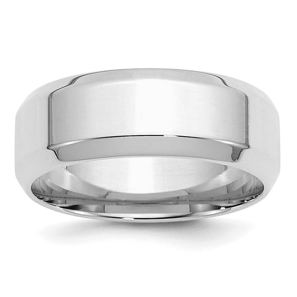 Sterling Silver Rhodium-plated 8mm Bevel Edge Size 12.5 Band