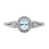 Sterling Silver Rhodium-plated Aquamarine & Diam. Ring