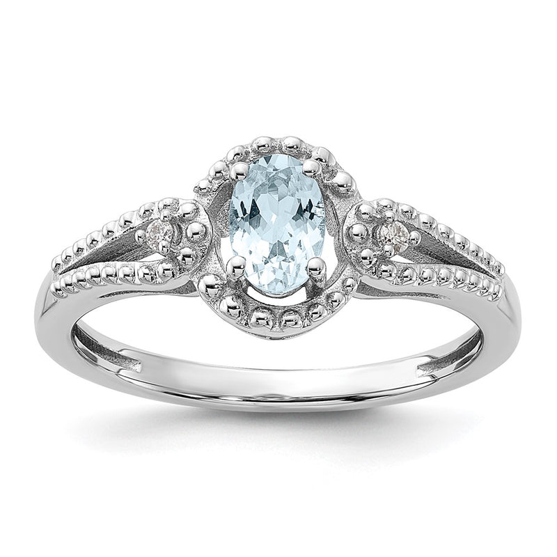 Sterling Silver Rhodium-plated Aquamarine & Diam. Ring