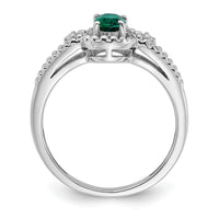Sterling Silver Rhodium-plated Created Emerald & Diam. Ring