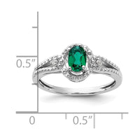 Sterling Silver Rhodium-plated Created Emerald & Diam. Ring