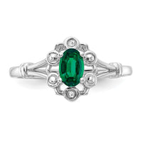 Sterling Silver Rhodium-plated Created Emerald & Diam. Ring