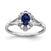 Sterling Silver Rhodium-plated Created Sapphire & Diam. Ring