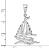 Sterling Silver Rhod-plated Polished/Textured Sailboat on Water Pendant