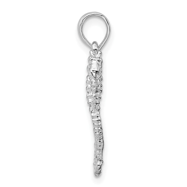Sterling Silver Rhodium-plated Polished/Textured 3D Sea Horse Pendant
