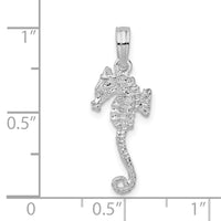 Sterling Silver Rhodium-plated Polished/Textured 3D Sea Horse Pendant
