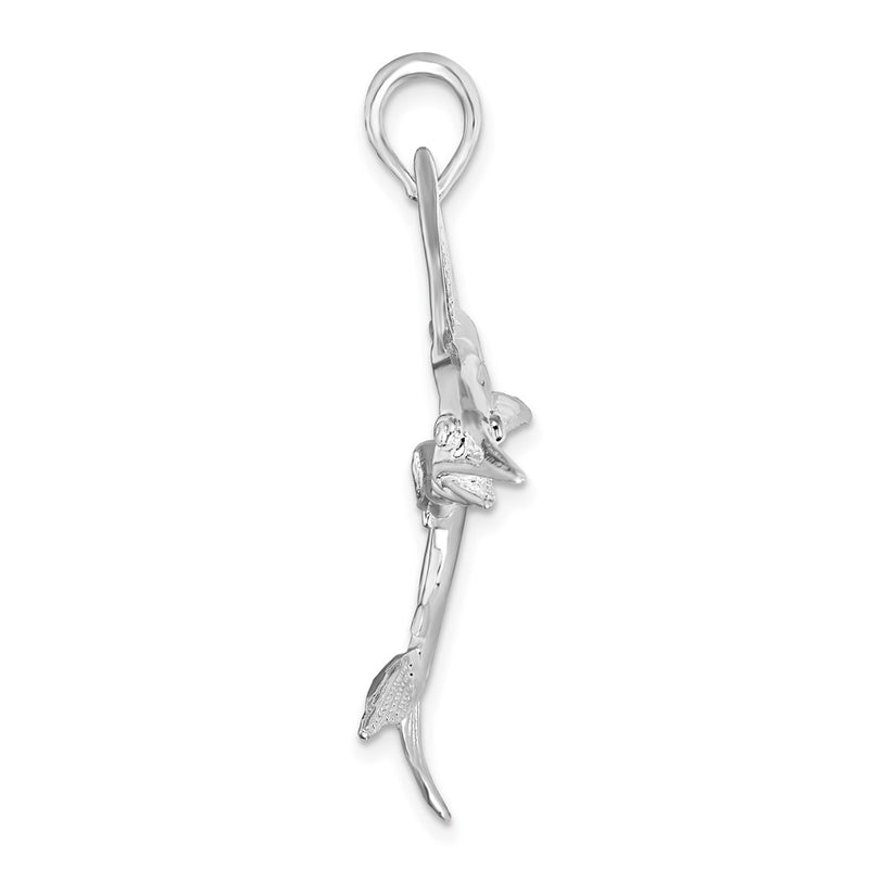 Sterling Silver Rhodium-plated Polished/Satin Striped Marlin Pendant