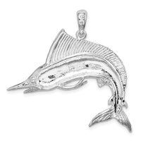 Sterling Silver Rhodium-plated Polished/Satin Striped Marlin Pendant