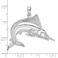 Sterling Silver Rhodium-plated Polished/Satin Striped Marlin Pendant