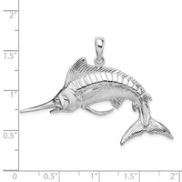 Sterling Silver Rhodium-plated Polished/Satin 3D White Marlin Pendant