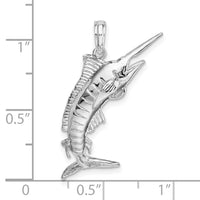 Sterling Silver Rhodium-plated Polished 3D Blue Marlin Pendant